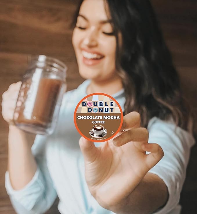 Double Donut Coffee Chocolate Mocha Flavored Coffee Pods, Medium Roast for Chocolate Coffee Lovers, Compatible with Keurig K Cups Brewers, 20 Count