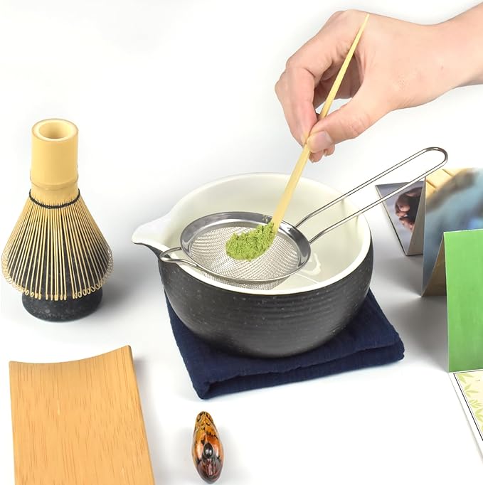 Artcome Bluestone Glaze Matcha Kit for Japanese Tea Ceremony, Bowl with Pouring Spout, Whisk, Tea Scoop, Matcha Powder Strainer, Matcha Tea Set For Making Usucha, Koicha and Matcha Latte (10 PCS)