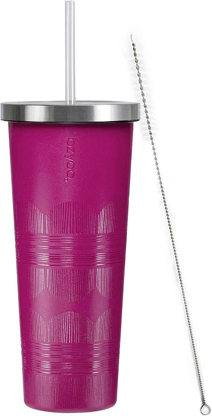 bzyoo SUP Vacuum Insulated Tumbler with Straw and Lid Stainless Steel Water Bottle Cold Drink Travel Mug Cup Gifts For Him & Her 24oz (710ml) Color: Scribe Purple