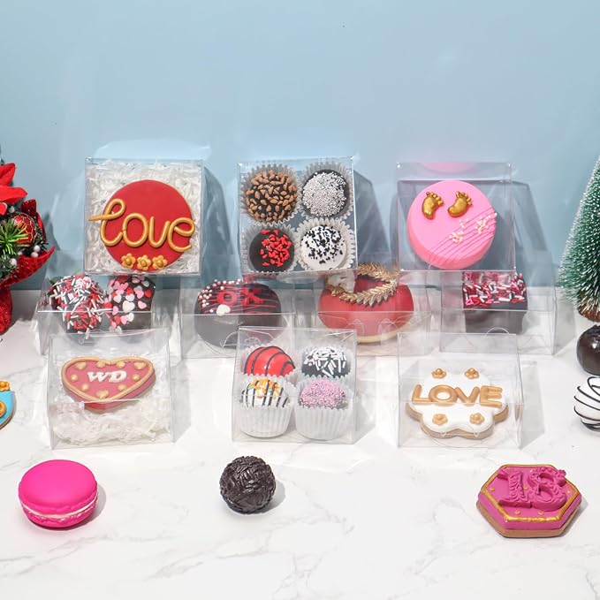 90pcs Clear Plastic Bakery Boxes (4x4x2 Inch) - Perfect for Wedding & Party Treat Favors