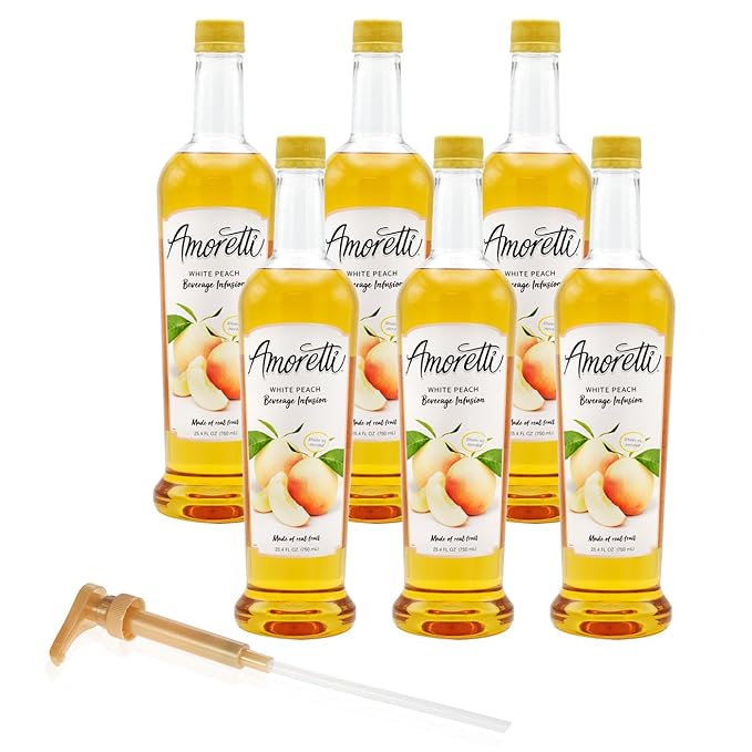Amoretti - White Peach Beverage Infusion - Drink Mix & Water Enhancer with Pump for Flavoring Cocktails, Waters, Teas, and other Beverages, Preservative Free