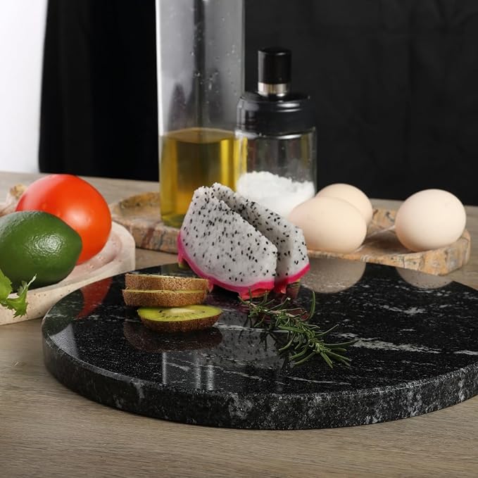 Koville Brazilian Natural Marble Cutting Board for Kitchen, 11inch Round Hand Crafted Marble Slab for Cheese, Charcuterie, Pastry Board - Wedding Gift, House Warming Gift(Via Lactea)