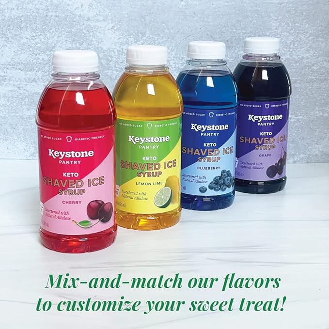 Keystone Pantry Keto Shaved Ice Syrup Lemon Lime 2 pack 1 pint bottles Gluten Free Nut Free Allergen Free Dairy Free No added sugar 0 net carbs diabetic friendly