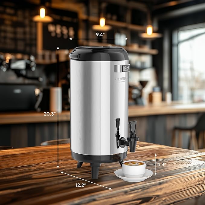 ROVSUN 3.2 Gallon Insulated Beverage Dispenser, Stainless Steel Hot and Cold Drink Dispenser, Ice and Hot Drink Server w/Spigot, Hot and Cold Beverage Server for Coffee, Tea, Milk & Juice