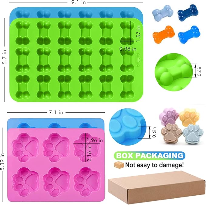 Dog Treat Molds, Dog Paw and Bone Shaped Silicone Molds，3 Packs Stainless Steel Cookie Cutter，for Chocolate, Candy, Jelly, Ice Cube, Dog Treats - Set of 11