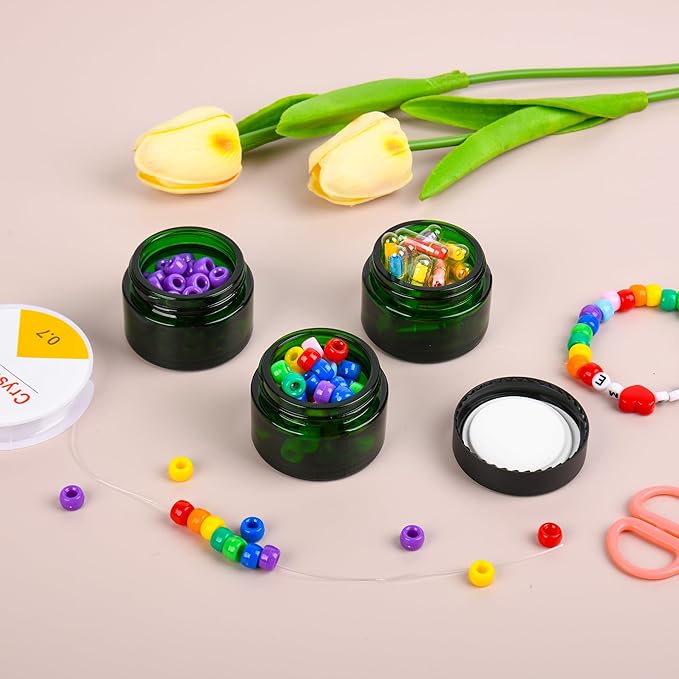 Glass Jars with Lids,Eco-Friendly Cosmetic Containers with Airtight Black Lids & Liners, Multi-Color Options for Cream, Lotion, Body Butter, DIY Skincare Travel Jars (Green, 1oz)