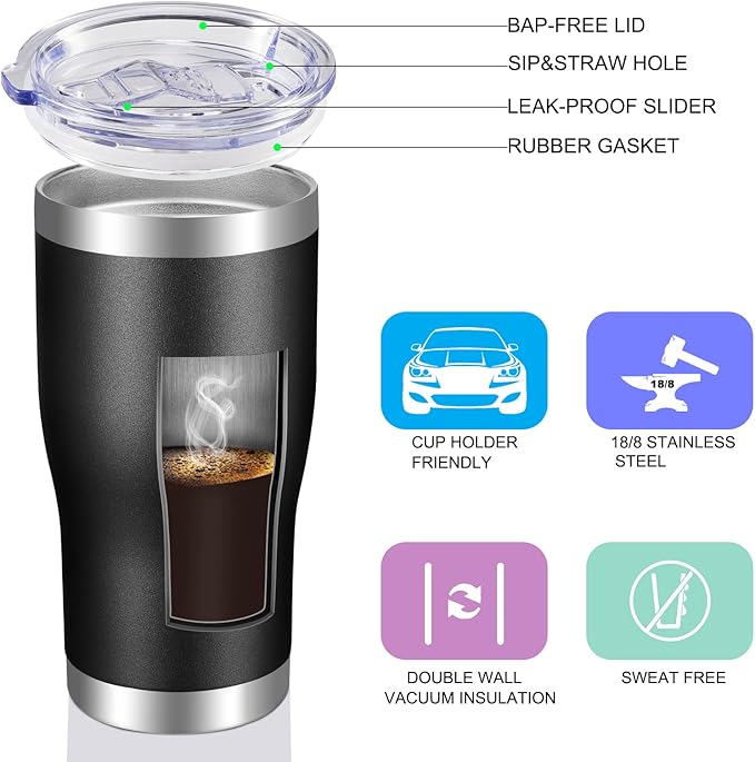 VEGOND 20oz Tumbler Stainless Steel Tumbler Cup with Lid And Straw Vacuum Insulated Double Wall Travel Coffee Mug(Black 1 Pack)