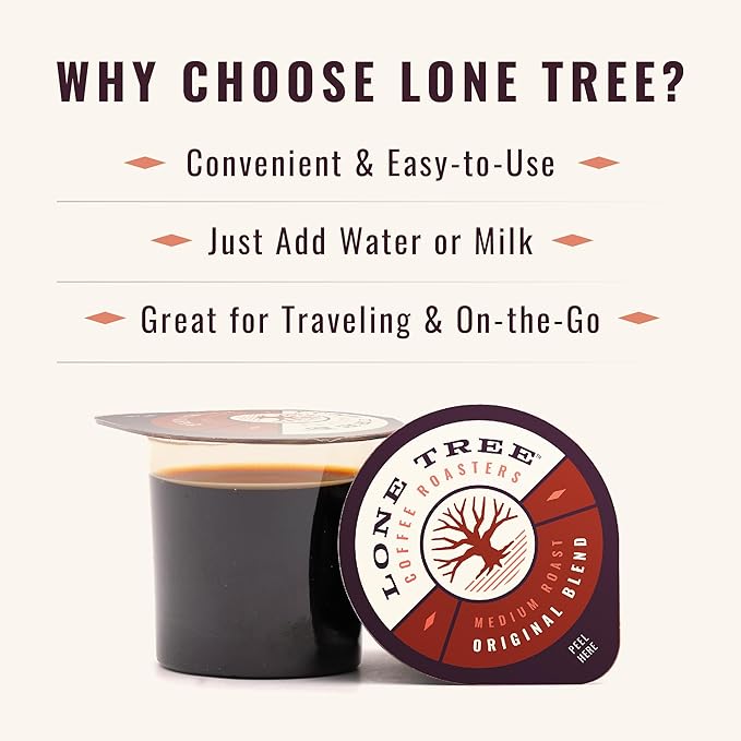 Lone Tree Single-Serve Coffee Pods – Premium 100% Arabica Liquid Concentrate – Smooth & Bold Medium Original Roast – 12 Pods – Ready Hot or Iced