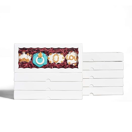 24PCS 12 x 5 x 1.5 inches Auto-Popup One Piece Premium Macaron Boxes for 12, Cookie Boxes for Gift Giving, Bakery Box for Holiday Cookie Gift Sets
