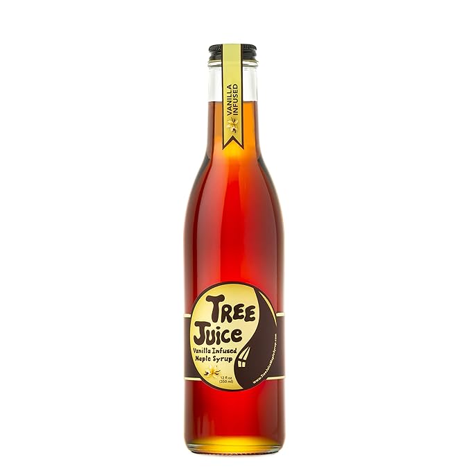 Tree Juice Vanilla Infused Maple Syrup | 100% Pure Grade A Maple Syrup | All Natural, Non GMO, Vegan, Gluten Free, Vegetarian, Paleo | 12 Ounce Bottle