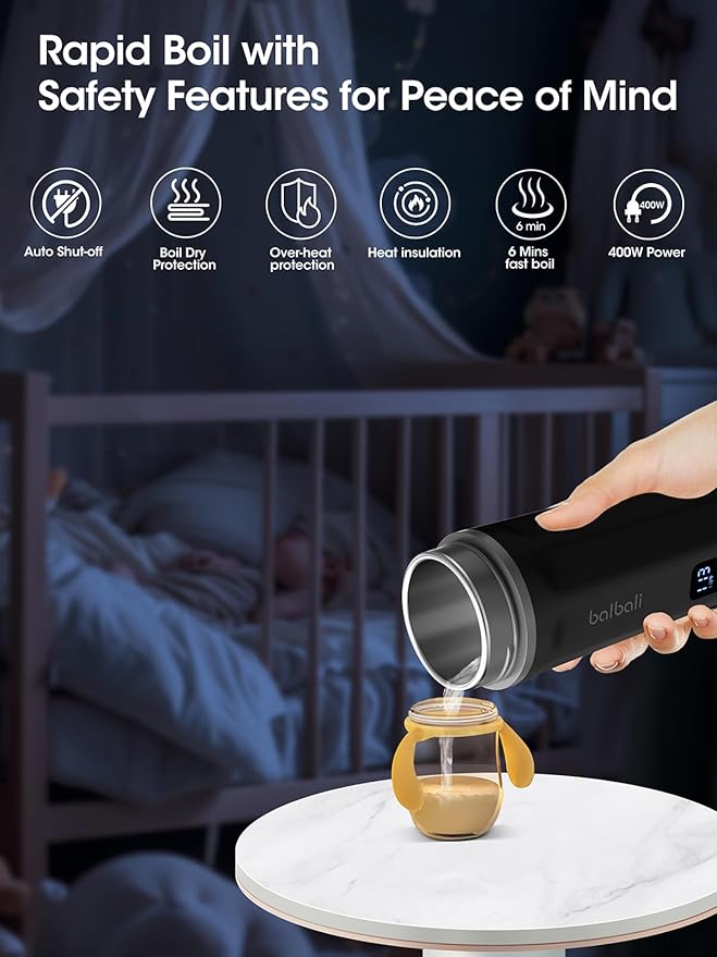 balbali 18.6oz Portable Kettle for Travel 100-250V Dual Voltage for International/Global/Europe - 6 Preset Travel Electric Kettle Hot Water Boiler/Heater/Warmer/Tea Maker - Black
