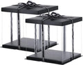 XININSUN 2Pcs Large Cake PET Clear Box, 10" X 10" X 9" with ribbon and pre-folded lid, for 8" cake packing carry, baking cookie display, Carry Tall Layer Gift, Festive Gift Box -Black