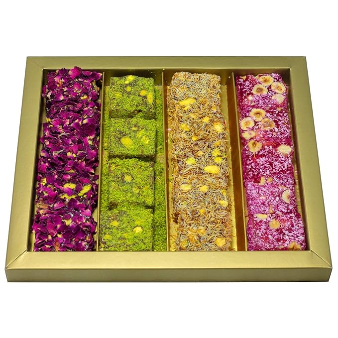 Cerez Pazari Turkish Delight Pistachio and Hazelnut with Fantastic Rose & Pomegranate Flavour Experience in Luxury Large Gift Box 500g | Assorted Gourmet, Sweet Vegan Traditional Lokum (16-20 Pcs)