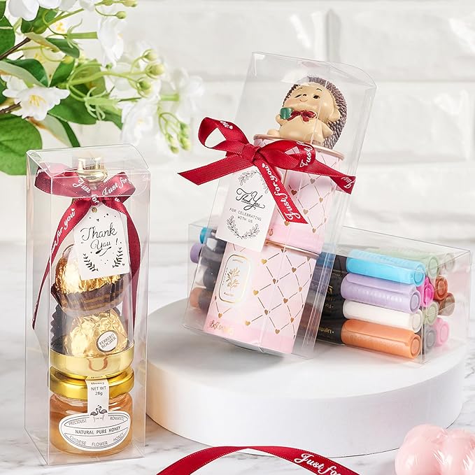 Jutieuo 30 Pack Clear Favor Boxes for Treats, 2x2x6 Inch Plastic Rectangle Gift Boxes Transparent Macaron Box for Wedding, Baby Shower, Birthday, Retail