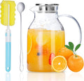 Glass Water Pitcher with Lid and Spout, 68 Ounces Heat Resistant Borosilicate Glass Carafe with Brush and Mixing Spoon, Temperature Safe