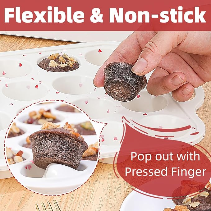 CAKETIME Mini Cupcake Pan, Metal Reinforced Frame Silicone Mini Muffin Pan Nonstick 24 Cups with Handle for Valentine's Day Baking Muffins, Cupcakes, Egg Bites 1 Pack