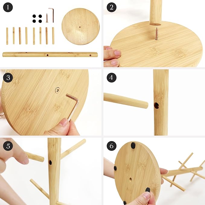 SNAIL GARDEN Wood Coffee Mug Holder With 8 Hooks, Cup Stand With Drying Mat, Tree Hanger Rack for Counter, Bar Accessories and Decor, Station Organizer