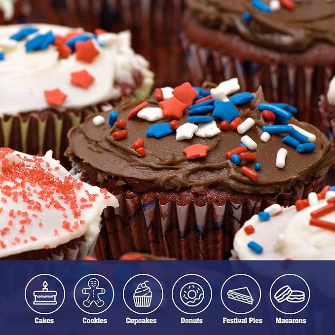 Twisweet Edible Patriotic Sprinkles 12oz, Red White and Blue Sugar Sprinkles Silver Star Mix, 4th of July American Sprinkle, Team USA Memorial Day Confetti, Cupcake Topper Cookie Ice Cream Cake Decorations, Independence Day Birthday Festival Party Supp...