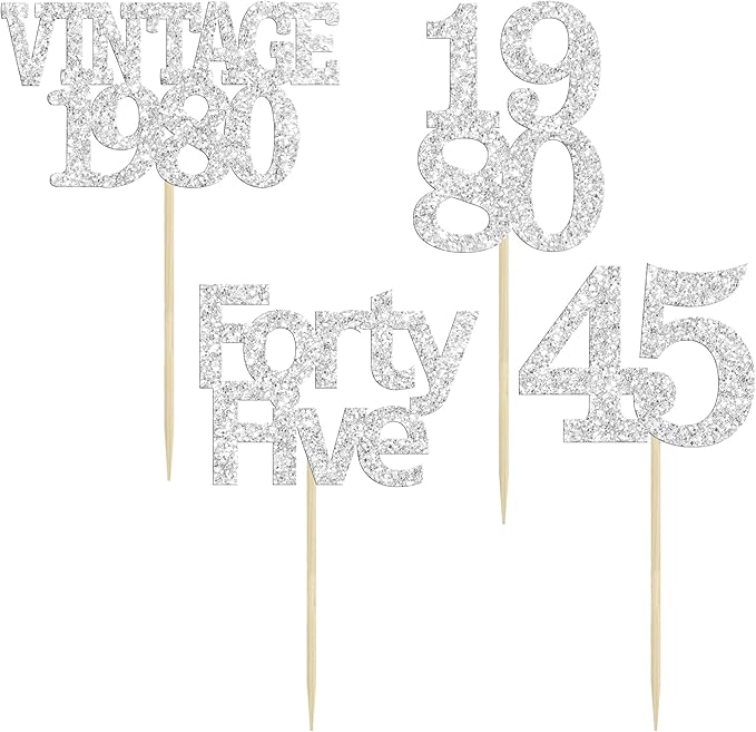 Gyufise 24Pcs 45th Birthday Cupcake Toppers Glitter Cheers to 45 Fabulous Forty Five Vintage 1980 Cupcake Picks 45th Birthday Wedding Anniversary Party Cake Decorations Supplies Silver