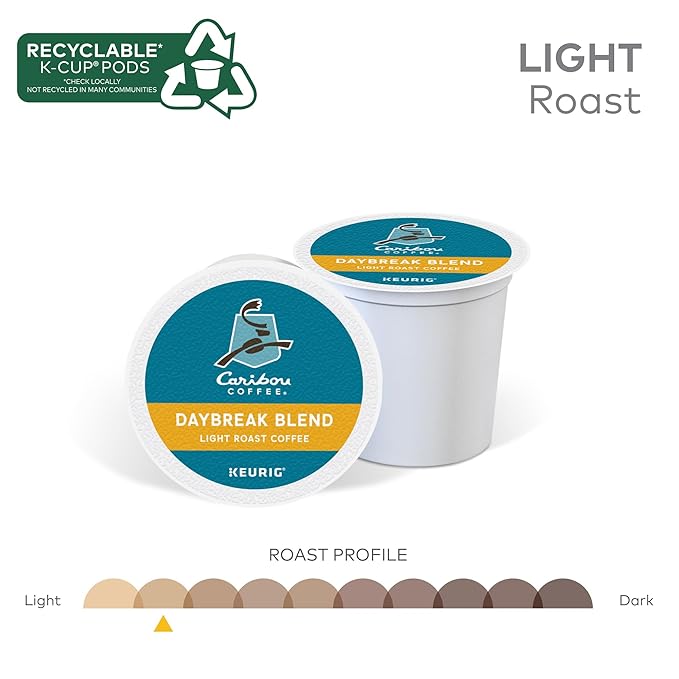 Caribou Coffee Daybreak Blend Keurig Single-Serve K-Cup Pod, Light Roast Coffee(Pack of 6, 60 Count Total)