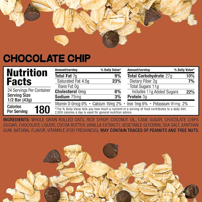 Bobo's Chocolate Chip Oat Bars, Gluten Free, Non-GMO, Whole Grain Oats, Pack of 12 | Snack Bars | On-the-Go | Made with Simple Ingredients