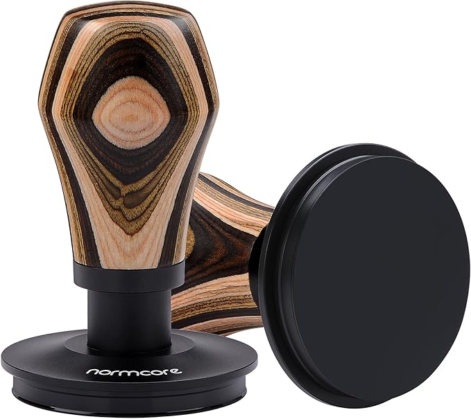 Normcore 58mm Espresso Tamper V4.1, Spring Loaded Coffee Tamper Compatible with 58mm Portafilter Baskets, Titanium PVD Coating Flat Base, Colorful Wood Handle