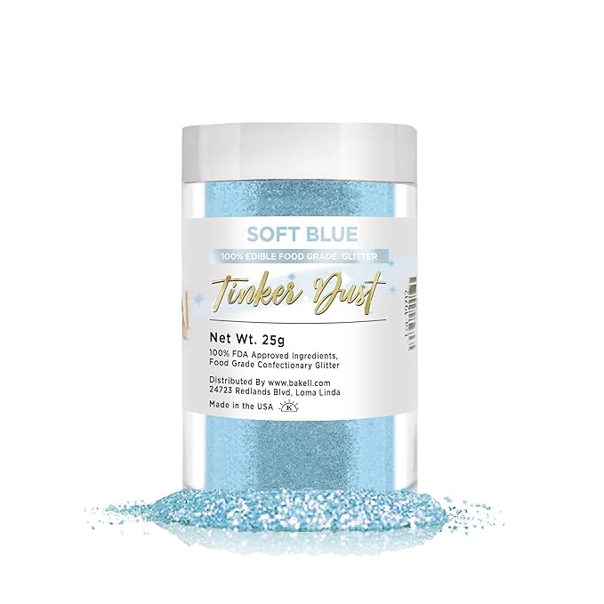 Bakell - Soft Blue Tinker Dust Edible Glitter (25g 1x Jar) for Cakes, Cookies, Desserts and Drinks!