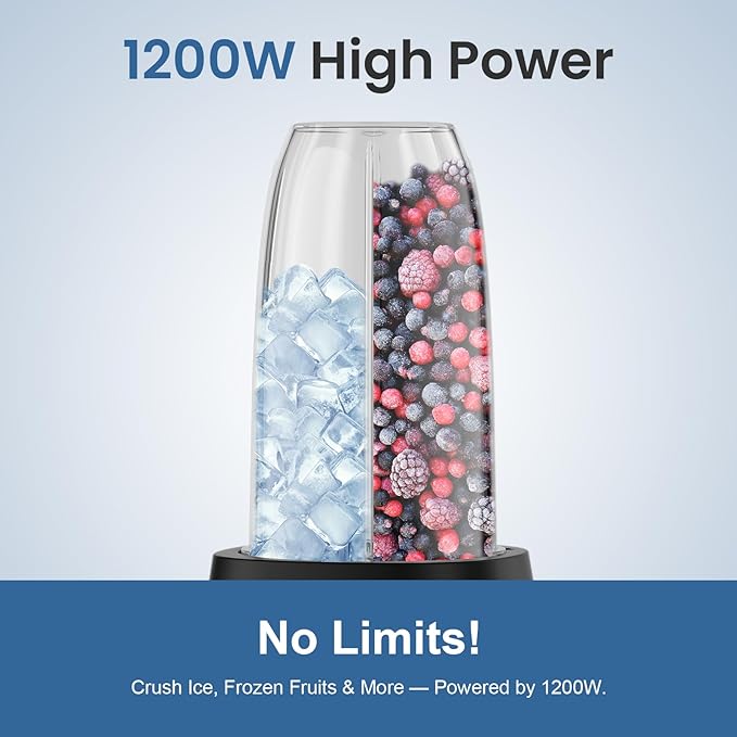 12-Piece Smoothie Blender Maker 25,000 RPM Personal Blender for Ice Crushing Smoothies & Frozen Drinks Nuts with 23oz, 32oz, 37oz Portable Cups Two 6-Leaf Stainless Steel Blades, Satin Black