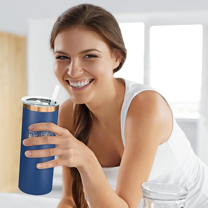 20 oz Skinny Tumblers Bulk, Stainless Steel Insulated Tumbler with Lids and Straws, Slim Double Wall Powder Coated Travel Coffee Mugs, Reusable Cup for Hot and Cold Drinks (Navy,1 pack)
