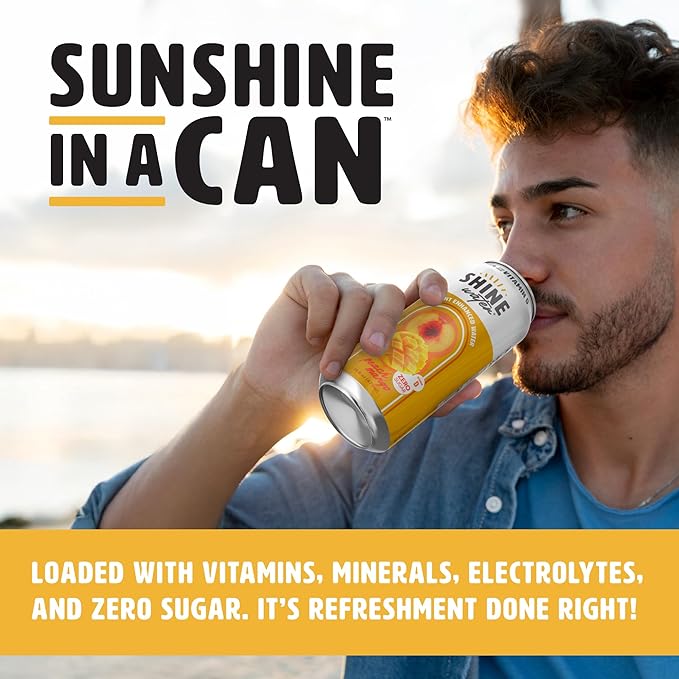ShineWater Peach Mango Vitamin D Electrolyte Drink | Zero Sugar Hydration Beverage with Magnesium, Zinc & Antioxidants | Low Calorie Plant-Based Vitamin Water | 12 Pack