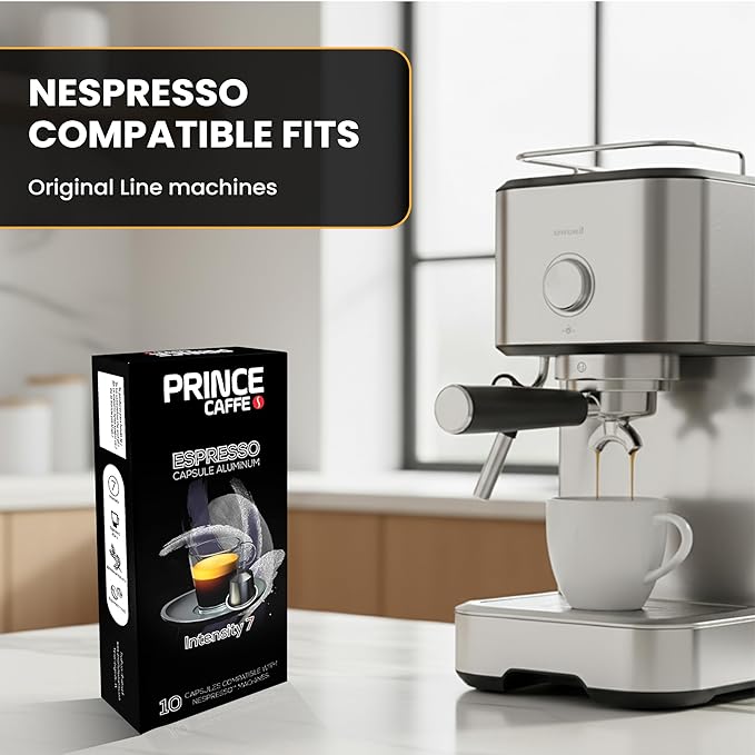 Prince Caffe Espresso Pods – Intensity 7, Medium-Dark Roast, The Espresso Coffee Pods Are Compatible with Nespresso Original Line Machines, 30 Count (3 x 10 Capsules) Premium Quality Coffee Capsules.