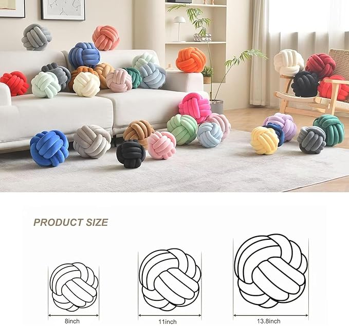Decorative Throw Knot Pillow Ball for Home Chair Sofa Couch Bed Aesthetic Round Velvet Knotted Pillow Cushion (Hot Pink, 8inches)