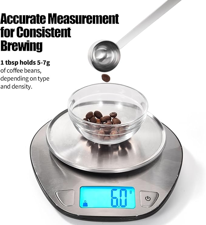 18/8 Stainless Steel Coffee Scoop, Doosu Food-Grade Metal Measuring Spoon with 6.9in Long Handle, Tablespoon Scooper for Coffee Beans, Ground Coffee, Espresso, Protein Powders, Tea, Sugar (1 Tbsp)