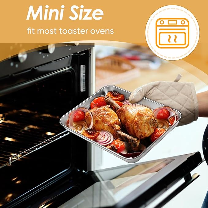 TeamFar Toaster Oven Tray and Rack Set, 9.3’’ x 7’’ x 1’’, Stainless Steel Toaster Oven Pan Broiler Pan, Non Toxic & Healthy, Easy Clean & Dishwasher Safe
