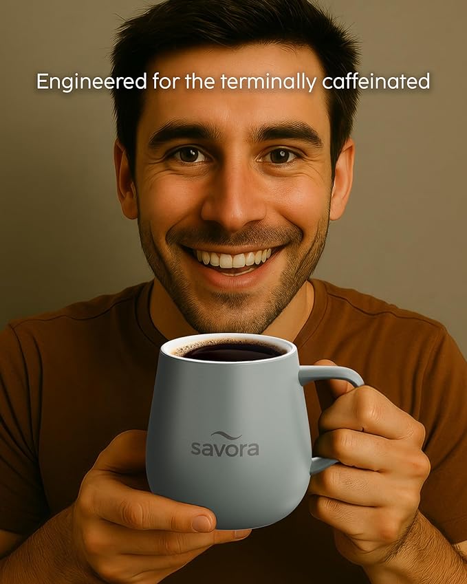 Temperature Control Smart Mug with Wireless Heating Pad - 12oz Ceramic Coffee Mug Warmer | Maintains 135°F Self Heating Cup | IntelliHeat Technology | USB-C Powered - Grey