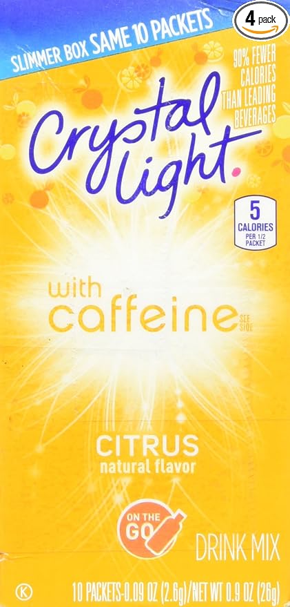 Crystal Light On The Go Citrus Caffeine, 10 Packets (Pack of 4)