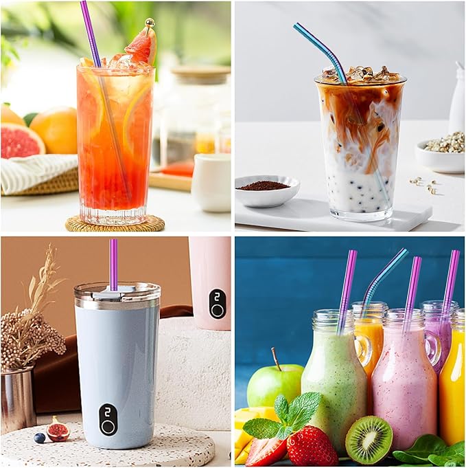 VEHHE Metal Stanley Straw, 12.5-inch Long Stainless Steel Stanley Cup Straw, 4 Pack Reusable Drinking Straws with Cleaning Brush for Stanley Cup Accessories(Rainbow)