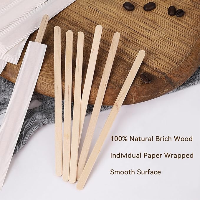 Coffee Filters 1-2 Cup 100 Count Disposable Basket Coffee Filter Paper with 100 Pcs Wooden Coffee Stirrer Sticks Natural Filters for Commercial Home Pour Over Coffee Kit