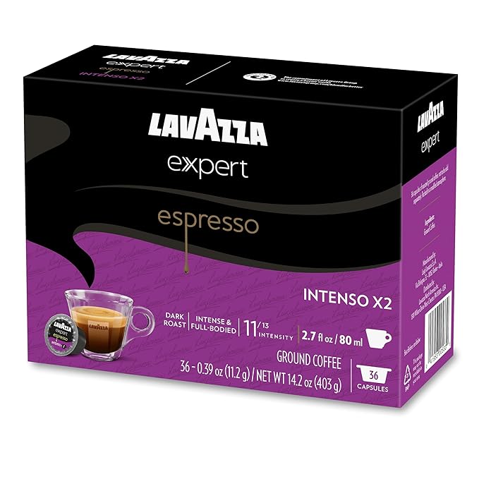 Lavazza Expert Espresso Intenso Double Shot Capsules, Dark Roast, Arabica and Robusta Blend, Compatible with Lavazza Classy Machines (36 Capsules)