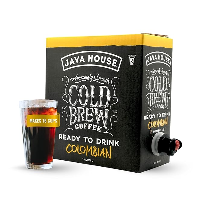 Java House Cold Brew Coffee on Tap – Premium 100% Arabica Medium Roast – Smooth Colombian Flavor with Chocolate & Caramel Notes – 1 Gallon Box (16 Servings) – Ready to Drink, No Brewing Required, Fridge-Friendly