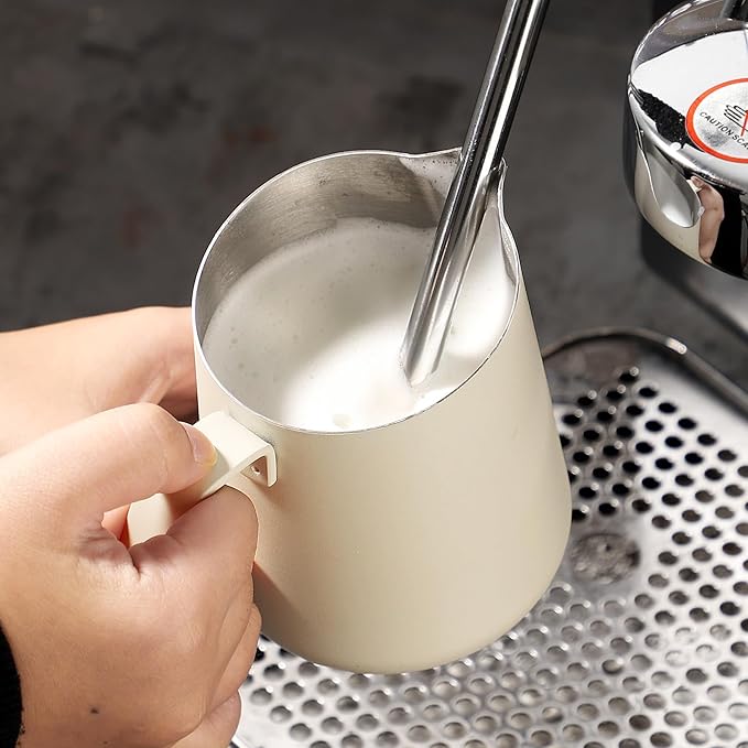 Milk Frothing Pitcher 750ML - Espresso Steaming Pitcher with Large Handle and Scale,Stainless Steel Milk Frothing Cup for Cappuccino, Latte Art,Coffee Machine Accessories (White)