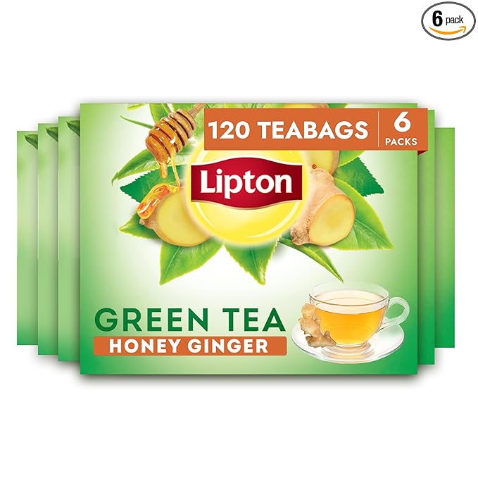 Lipton Honey Ginger Green Tea Bags, Flavored, Unsweetened Teabags for Hot Tea or Iced Tea with Caffeine and Flavonoids, 120 Total Tea Bags (20ct - Pack of 6)