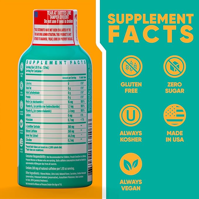 Vitamin Energy Immune+ Extra Strength Energy Shot Pineapple Punch 24 Pack, 260mg Natural Caffeine, B-Vitamins, Citicoline, Green Tea, Immunity & Focus Support, Zero Sugar, Gluten-Free 1.93 fl oz