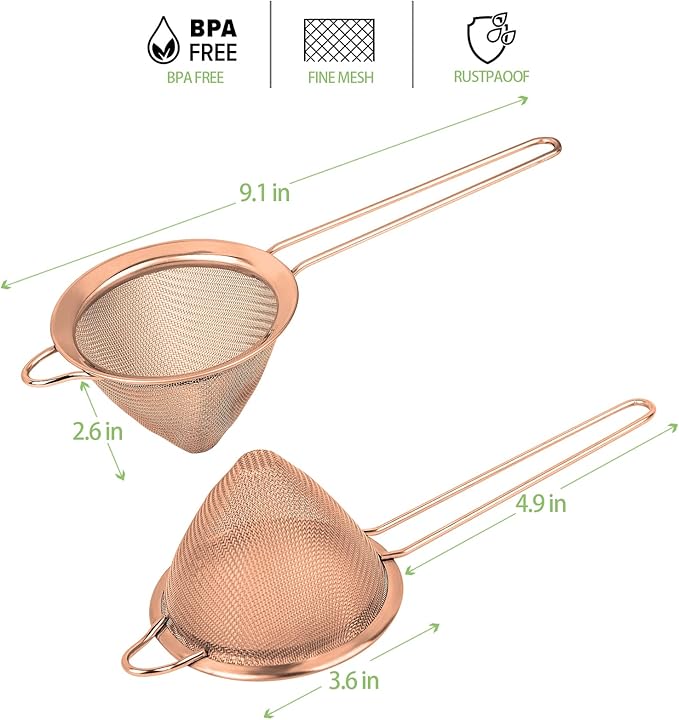 2 Pack Stainless Steel Small Food Strainer, Fine Mesh Sieve with Long Handle, Cocktail Strainer For Cocktails, Tea Herbs, Coffee & Drinks, Rust Proof & Great as Tea Strainer, 3.5inch