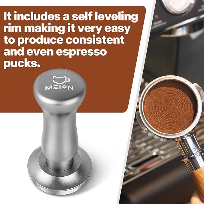 MEION Espresso Tamper 53.3mm Coffee Tamper, Calibrated Dual Spring Loaded Barista Tamper with Stainless Steel Base, Comes with aluminum storage pad (53.3MM, Silver)