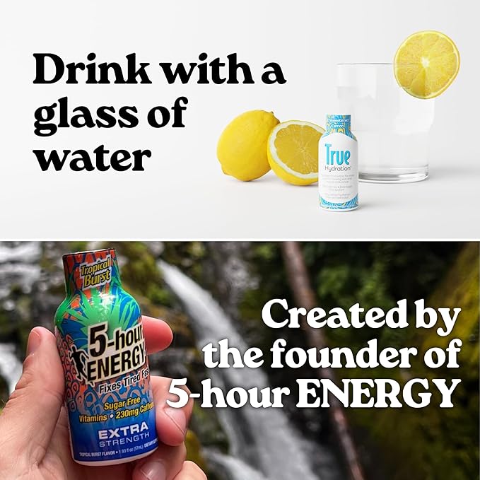 True Hydration Shots Unsweetened Lemon Flavor – 12 Pack of 1.93 fl oz Shots – Electrolytes – Amino Acids – Zero Sugar – Zero Sodium – Vegan – Gluten-Free Hydration