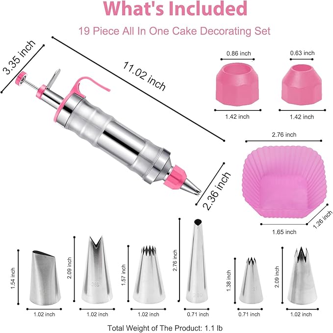 Cake Decorating Kit with 6 Stainless Steel Icing Nozzles, Reusable Piping Gun & Tips Set – Professional Frosting Tools for Cupcakes, Cookies, Cakes, Desserts – Baking Supplies for Beginners & Bakers