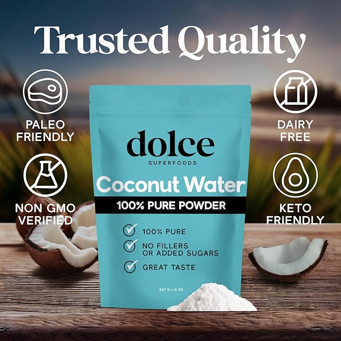 Dolce Superfoods Coconut Water Powder, Natural Electrolyte Powder for Daily Hydration & Wellness, Powdered Coconut Water with Potassium, Sodium, & Magnesium, 1lb
