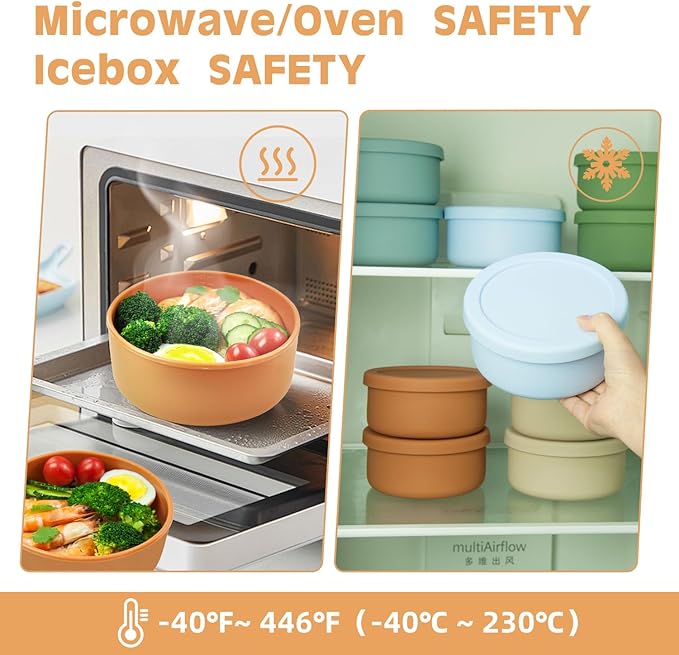 XU&PEIQI 24oz Silicone Lunch Box, Round Small Salad Bowl with Lid, Airtight Food Container for Meal Prep, Leftovers, Soup & Stew Storage. Microwave, Fridge, Dishwasher Safe. BPA-Free.(Ocean blue)