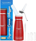 PRO Cream Dispenser, Durable High-Grip, Metal Lid with Rubber, 3 Nozzles, for Hot/Cold Use, Cleaning Brush Included, Red - 250 ml / 1 Pint